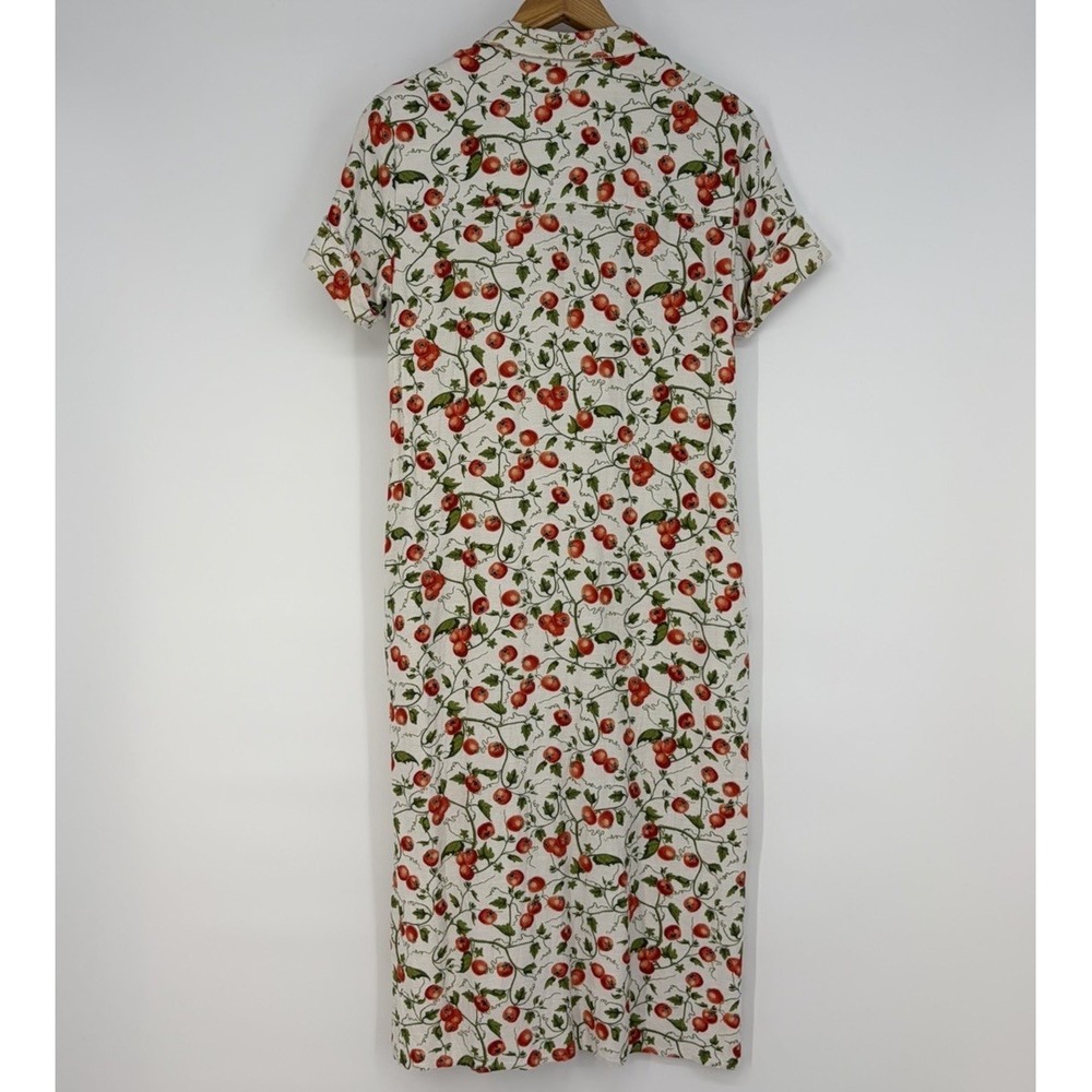 JANE + DELANCEY Tomato Print Midi Shirt Dress S Linen Blend Cottage Garden Natur - Picture 13 of 15